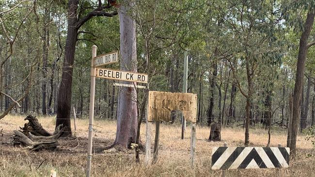 The intersection of Beelbi Creek Rd and School Bus Rd at Beelbi Creek.