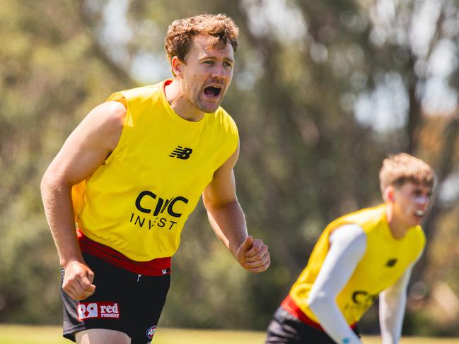 New Saints recruit Jack Macrae is vocal during match simulation. Picture: Jack Cahill.