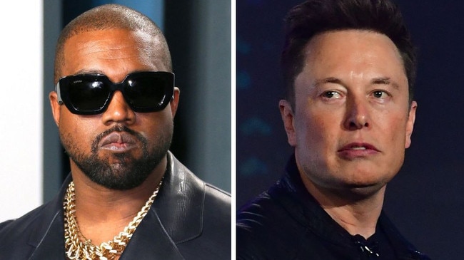 Kanye West and Elon Musk. Pictures: Jean-Baptiste Lacroix / AFP; Frederic J. Brown / AFP