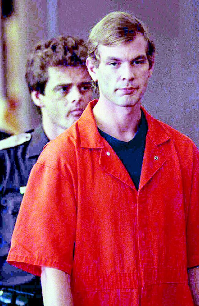 Serial killer Jeffrey Dahmer walking into court during his trial in 1991. Picture: Supplied.