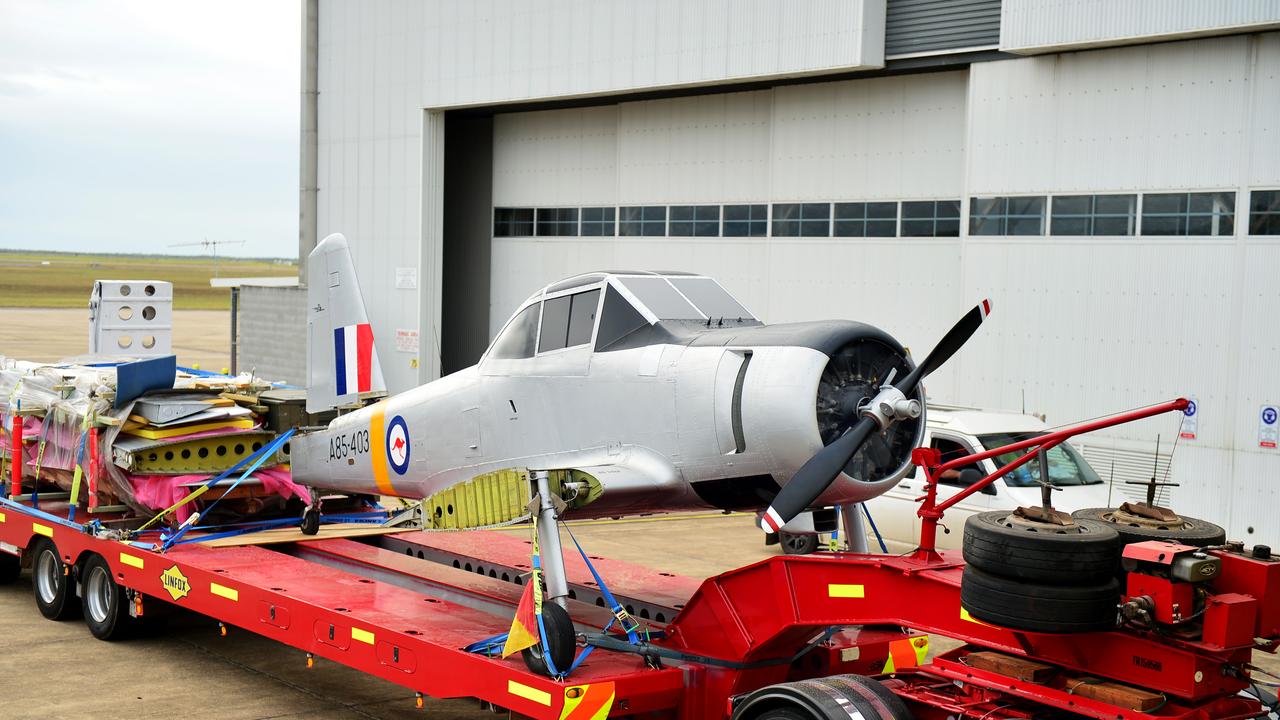 Two restored Royal Australian Air Force aircraft veterans- a Mirage fighter jet A3-55 and a Winjeel Trainer??? A85-403 - arrived at Townsville RAAF Base. Picture: Alix Sweeney