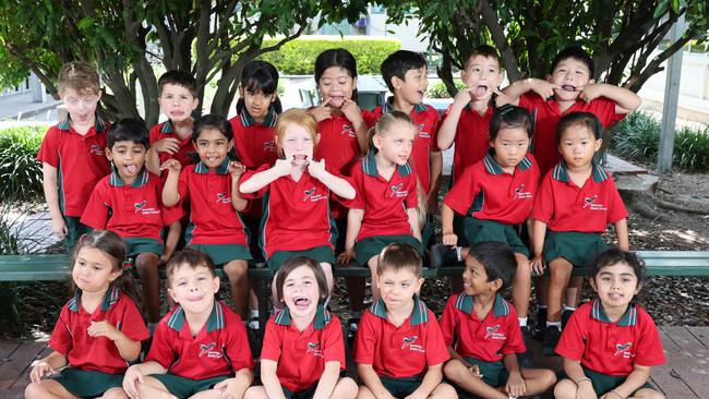 My First Year: Benowa State School Prep B. Front row: Frankie, Kaden, William, Leon, Thinuja, Varenya. Middle row: Ved, Liesel, Willow, Skye, Ruth. Madelyn. Back row: Reilly, Liam, Anagha, Saira, Samarveer, William, Max. Picture: Glenn Hampson.