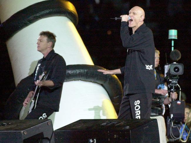 Midnight Oil sing Beds are Burning' during the Closing Ceremony of the Sydney 2000 Olympic Games. Picture: AAP