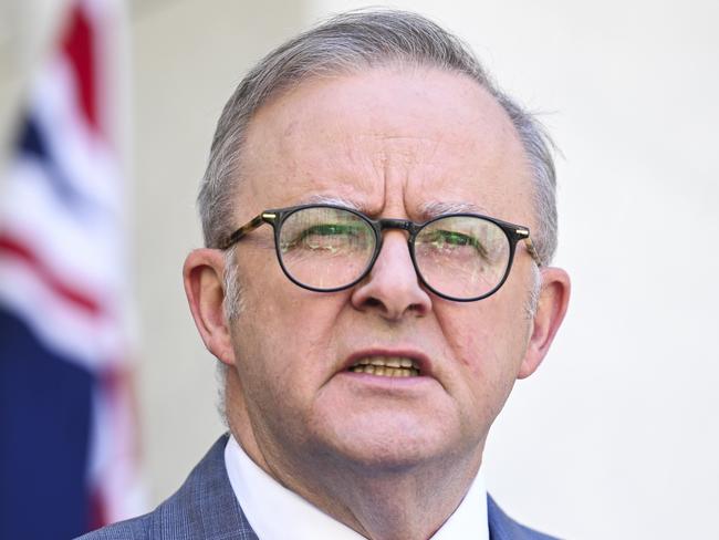 CANBERRA, AUSTRALIA  - NewsWire Photos - December 2, 2024: The Prime Minister, Anthony Albanese, Deputy Prime Minister, Richard Marles and the Minister for Veterans' Affairs, Matt Keogh hold a press conference after the release of the Royal Commission Into Defence And Veteran Suicide report at Parliament House in Canberra. Picture: NewsWire / Martin Ollman