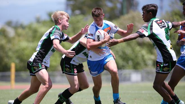 Pride's Marley Helion runs the ball as a Connell player - he is now a strong Meninga representative Picture: Brendan Radke