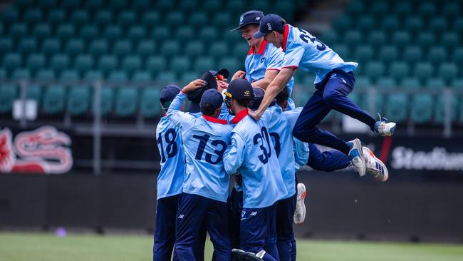 NSW Metro players celebrating the victory. Picture: Linda Higginson/Cricket Australia