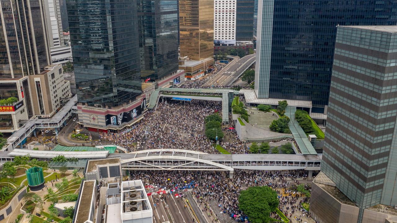 Protesters occupy a street during a rally against the extradition bill. Picture: Anthony Kwan/Getty Images