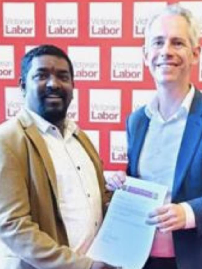 Raj Saini, left, with Andrew Giles at the Labor election campaign fundraiser on October 16.