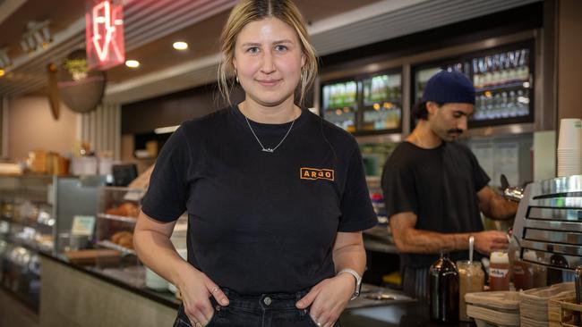 Argo on the Square cafe in Adelaide and its workers including Emma Urazobsky were caught short by the outage. Picture: Emma Brasier