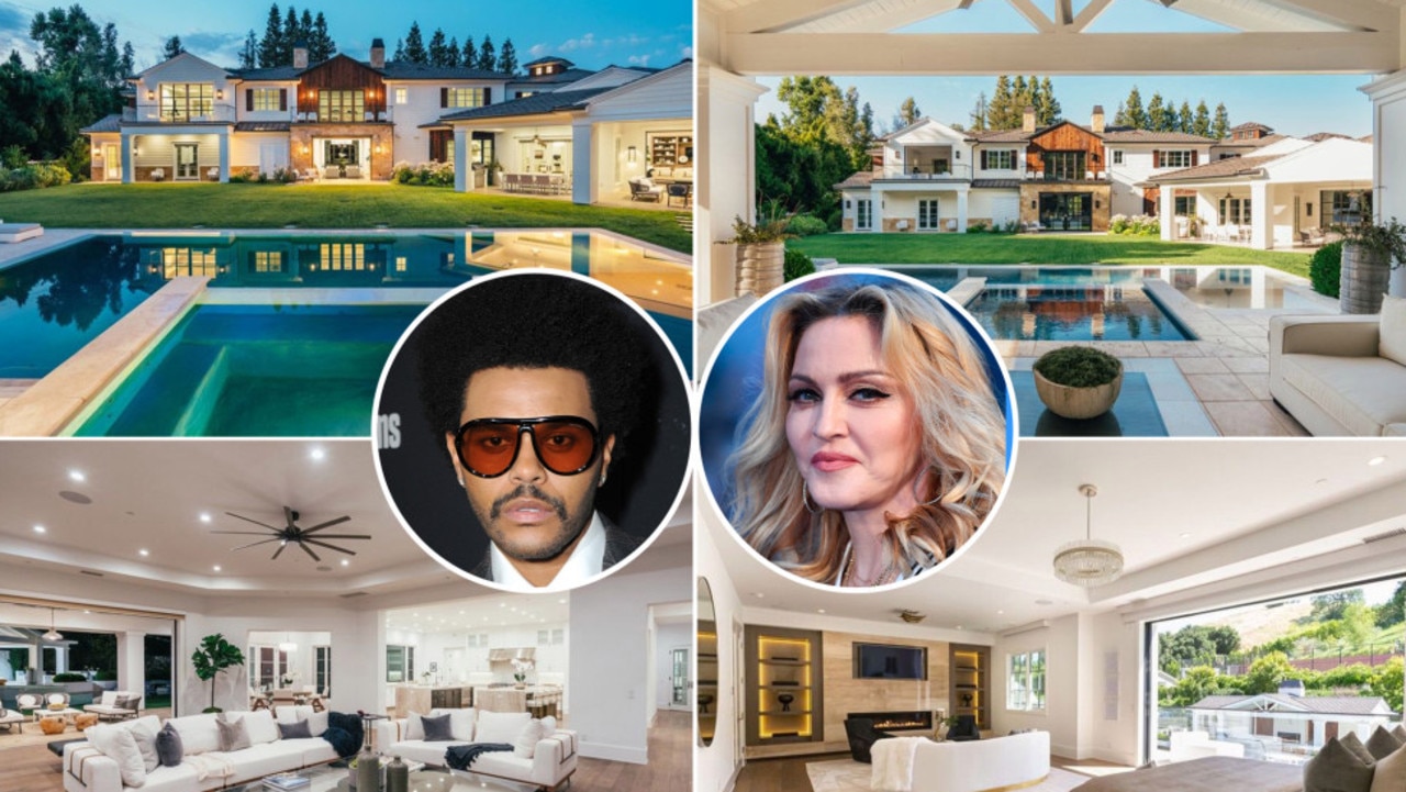 Music star swap: Madonna has just bought The Weeknd's mansion. Pictures: Realtor/Getty