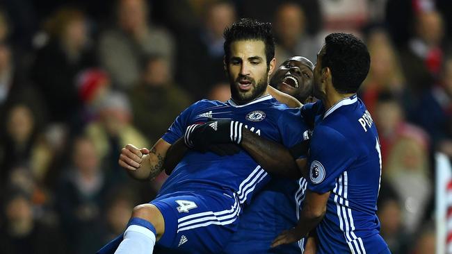 Cesc Fabregas of Chelsea celebrates scoring.