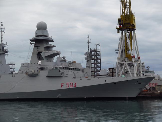 A Fremm frigate at the Riva Trigoso shipyard.