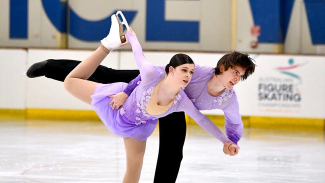 Zachery Churton and Emily Laing from Victoria. Australian Figure Skating Championships in Brisbane. Thursday December 1, 2022. Picture, John Gass