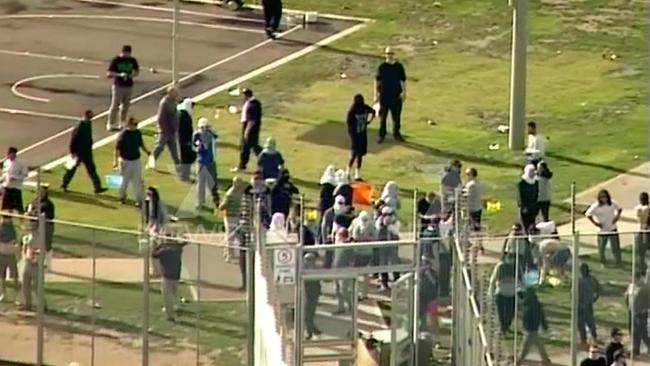 Prison riots ... Footage from Channel Seven shows prisoners running wild.