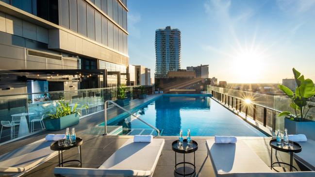 Pool deck at Crowne Plaza Adelaide.