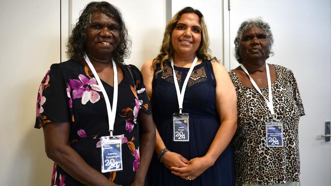 Yalmay Yunupingu, Leela Kruger and Elaine Lawurrpa Maypilama at the 2024 NT Australian of the Year Awards at the Darwin Convention Centre on Monday, November 6.