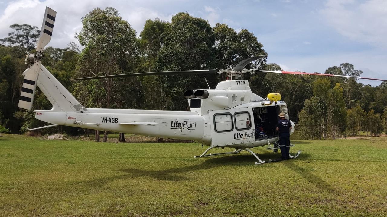 A teenager was flown to a Sunshine Coast hospital after he tried a jump on a dirtbike and crashed on a private property in Cootharaba, in the Noosa region. Picture: LifeFlight