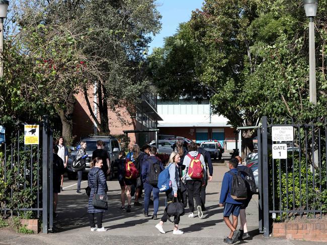 Students and teachers entering Castle Hill High School. Picture: Damian Shaw