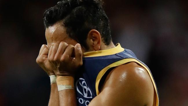 A dejected Eddie Betts after Adelaide’s semi-final loss to Sydney. Picture: Getty Images