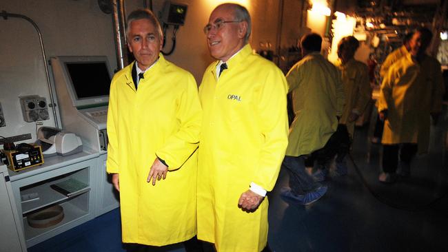 The-then Prime Minister John Howard (right) on April 20, 2007, during a tour of the new Opal Nuclear reactor at the Australian Nuclear Science and Technology Organisation at Lucas Heights in NSW. Picture: AAP Image/Dean Lewins