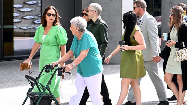 Kelly Wilkinson’s family and friends arrive at Brisbane Supreme Court for Johnston’s sentencing on Wednesday. Picture: NCA NewsWire / John Gass