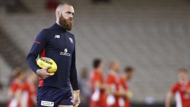 Max Gawn finished Friday’s night game against the Swans on the bench with hamstring tightness.