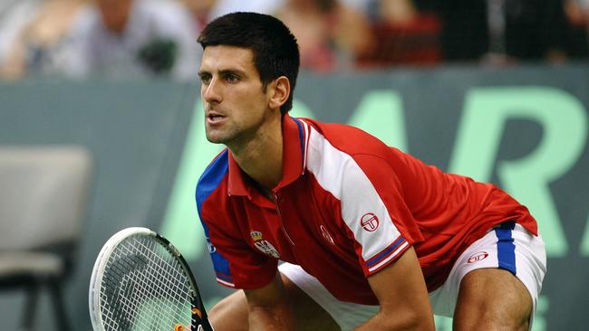 Djokovic has his eyes on the prize for Serbia during the 2011 Davis Cup. Picture: AFP