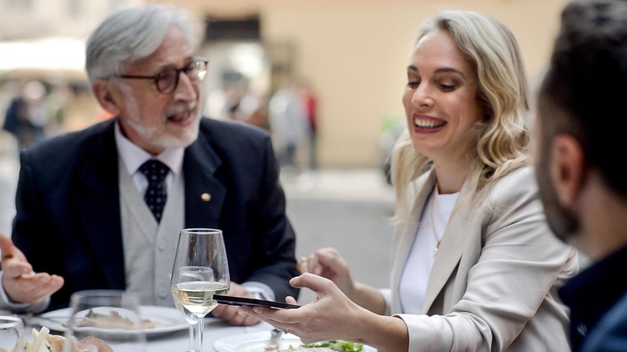 A family reunion in Rome is among the stories played out in latest Qantas safety video. Picture: Qantas