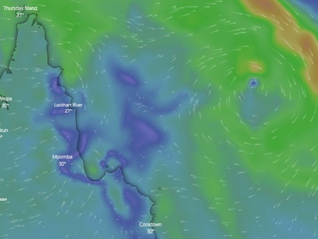 The state's far north is on cyclone watch following the formation of a tropical low. Picture: Windy