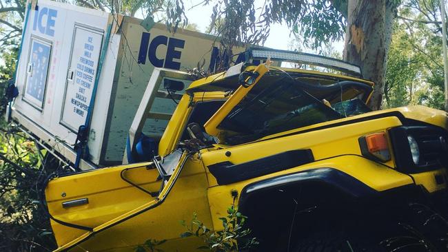 The Ice Man had a close shave at Rainbow Beach on Saturday, becoming trapped in his car before eventually being freed and taken to hospital. PHOTO: Courtesy The Ice Man/Facebook