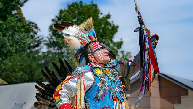 An Indigenous dancer at the Edmonton Folk Music in Canada.