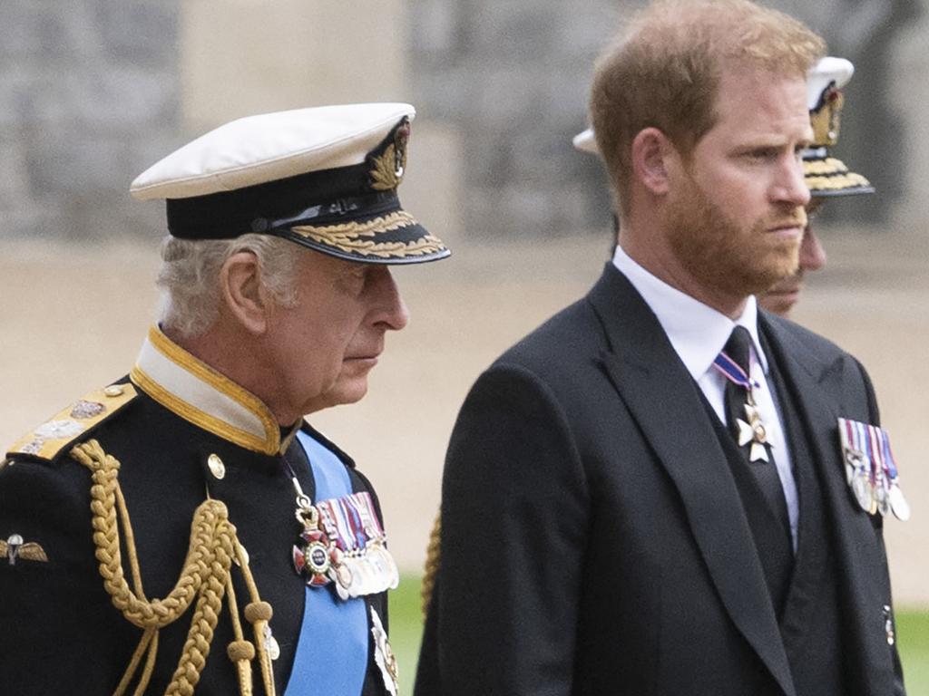 King Charles III with his son Prince Harry at the Queen’s funeral. Picture: David Rose / POOL / AFP