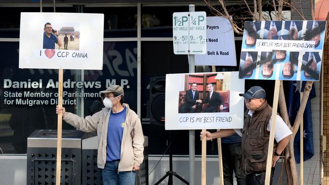 Protesters gather outside Daniel Andrews' electoral office. Picture: Andrew Henshaw