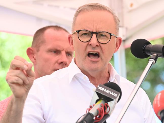 SYDNEY, AUSTRALIA - NewsWire Photos, FEB 18, 2023.Australian Prime Minister Anthony Albanese speaks at  the Inner West BBQ for The Voice to Parliament at Petersham Park in Sydney.  Picture: NCA NewsWire / Jeremy Piper