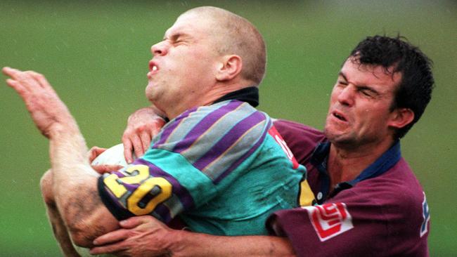 Action from the Manly vs. Gold Coast Chargers at Brookvale Oval. May 11, 1997.