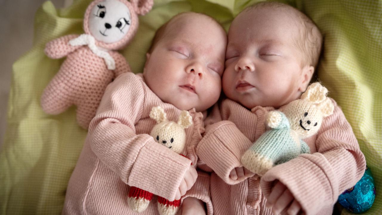 Adorable little Tilly and Gemma Larkin were home in time for Easter, after spending more than six weeks in hospital. Picture: Emma Brasier