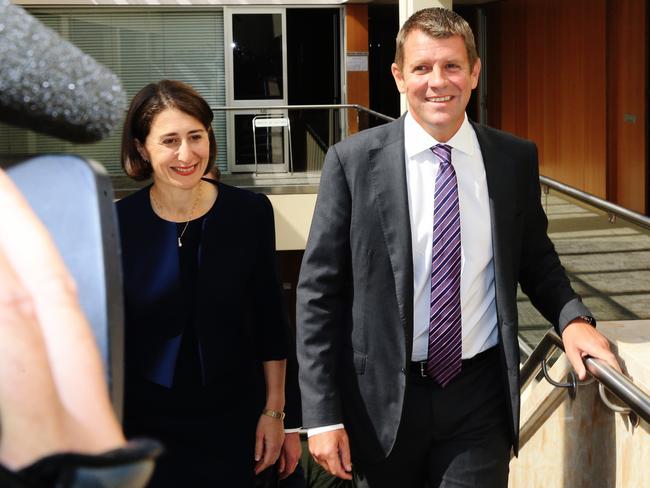 Gladys Berejiklian with Mike Baird today. Picture: Toby Zerna