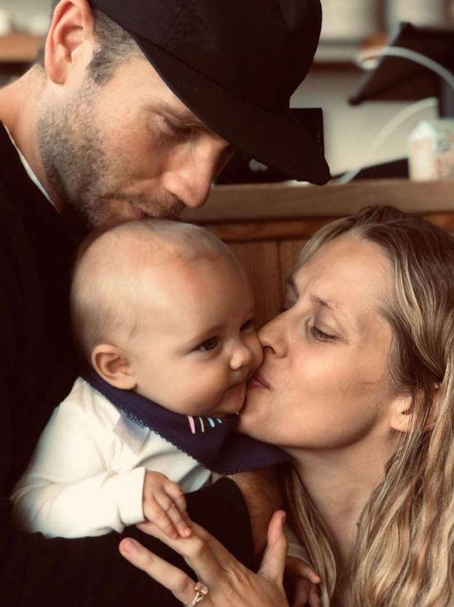 Teresa Palmer and Mark Webber with their new bub.