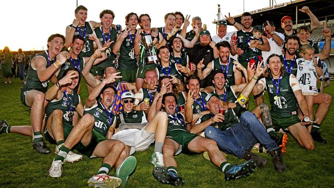 Echuca celebrates its second successive Goulburn Valley league grand final victory. Picture: Shepparton News