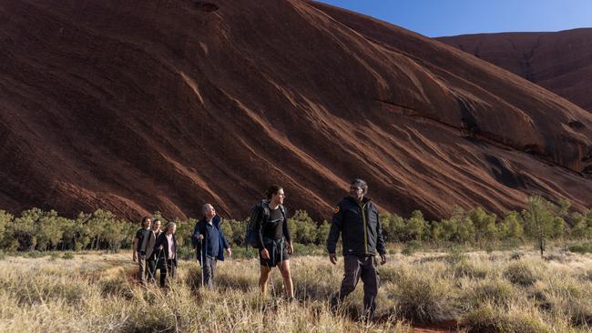 Walking around the base of Uluru.