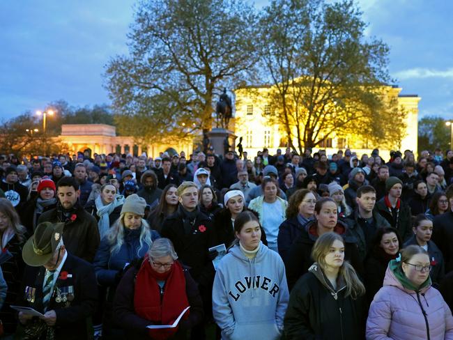 People attend the Anzac Day Dawn Service in London. Picture: Getty Images