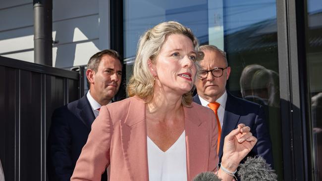 Prime Minister Anthony Albanese alongside Housing Minister Clare O'Neil, Treasurer Jim Chalmers and local MP Ged Kearney at newly constructed social housing in Reservoir, Melbourne. Picture: Jason Edwards / NewsWire