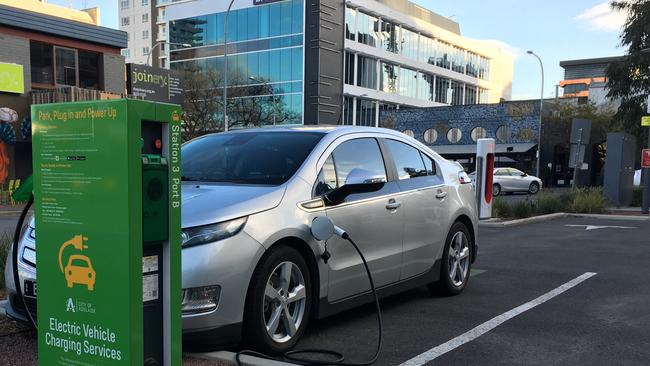 An Adelaide City Council charging station for electric cars on Franklin St. Photo Chris Russell