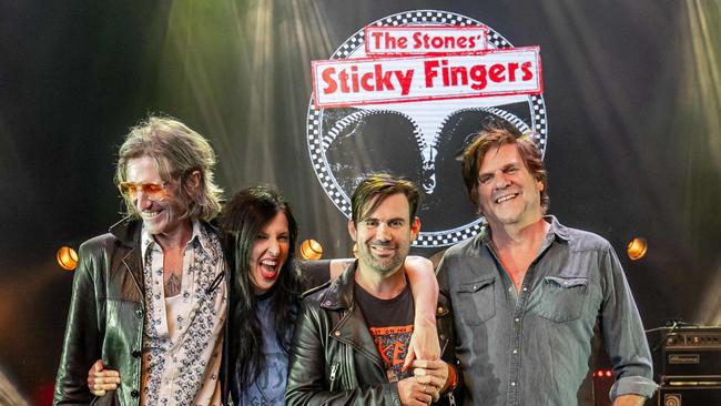 Tim Rogers, Adalita Srsen, Phil Jamieson and Tex Perkins on their tribute tour to mark the 50th anniversary of the Stones’ Sticky Fingers album. Picture: Luke Marsden