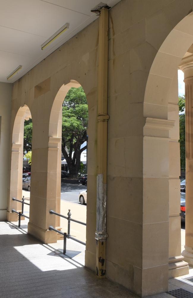 A downpipe on the dining area of the former post office building.