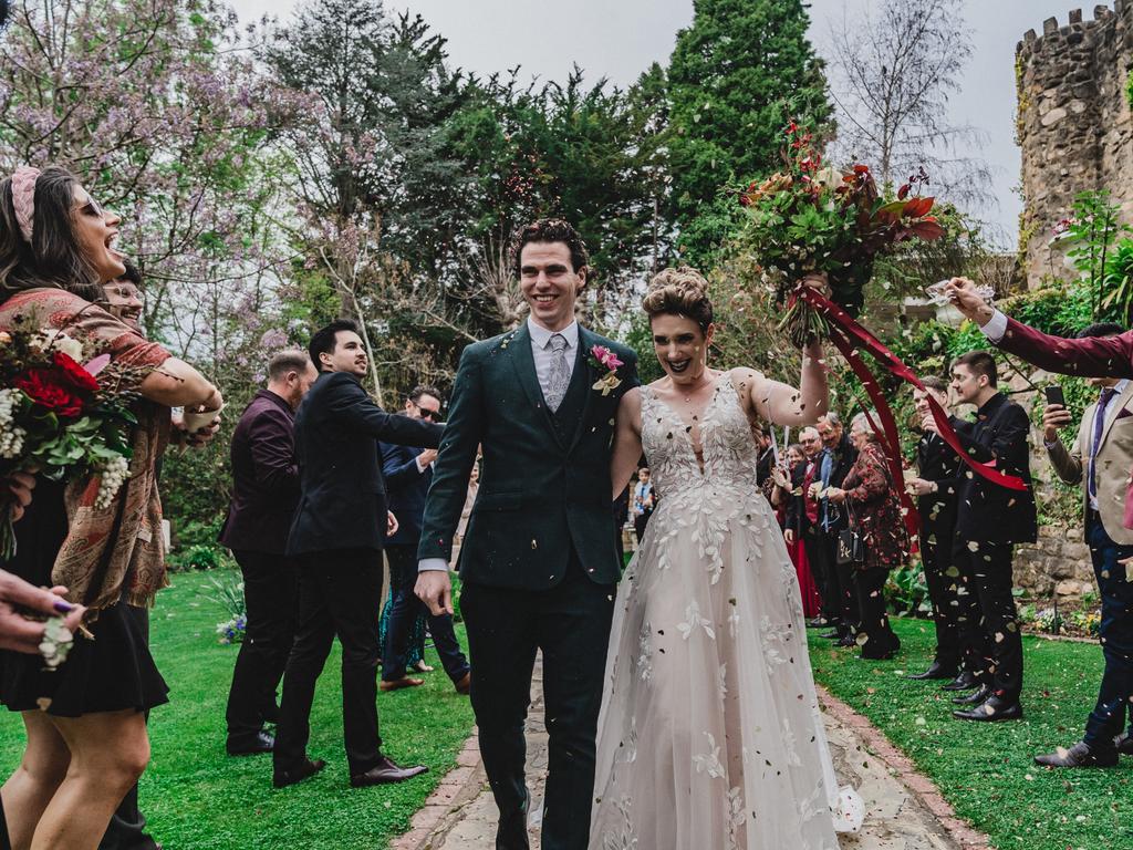 Emily Blunden and David Merenda, married at The Manor Basketrange, Angela Brushe Photography. The Bowden couple shared their dream day with guests right across Australia, the US and Germany via an online live stream.