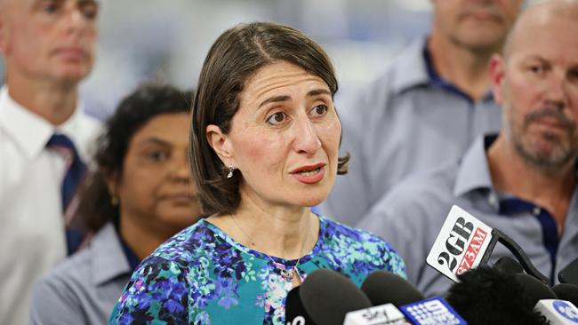 NSW Premier Gladys Berejiklian speaking to the media at Cobbity on Monday. Picture: Adam Yip