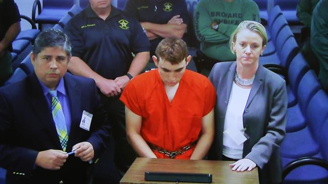 Nikolas Cruz appears in court after being charged with 17 counts of premeditated murder, court documents showed. Picture: Michele Eve Sandberg/AFP