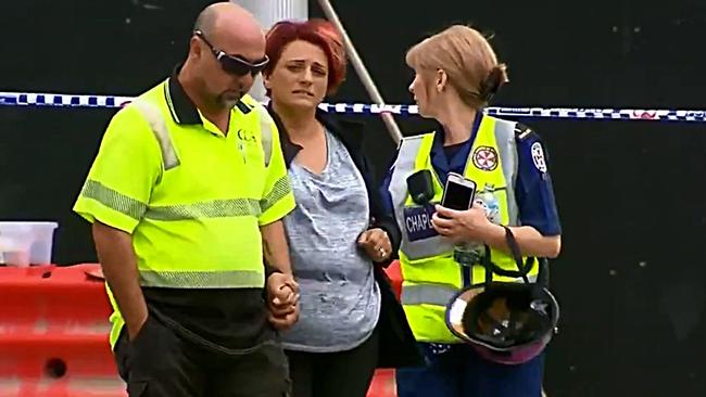 The Parents of Christopher Cassaniti at the site of the tragedy. Picture: Nine News