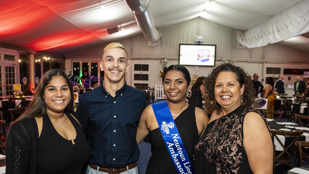 At the Toowoomba Rugby League gala presentation night 2022 are (from left) Deidre Murray, Chris Woodbridge, Newtown ambassador Cydnee Young and Newtown president Janet Suey at Clive Berghofer Grande Atrium Clifford Park, Friday, September 9, 2022. Picture: Kevin Farmer